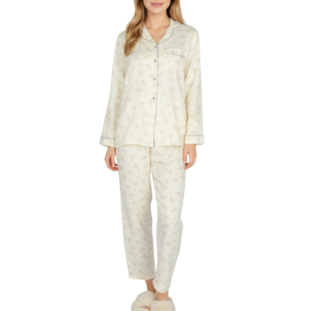 Anna-Kaci Lounge Women's 2-Piece Set Long Sleeve Button Front Top and Relaxed Fit Pants Pajama Set with Floral Print