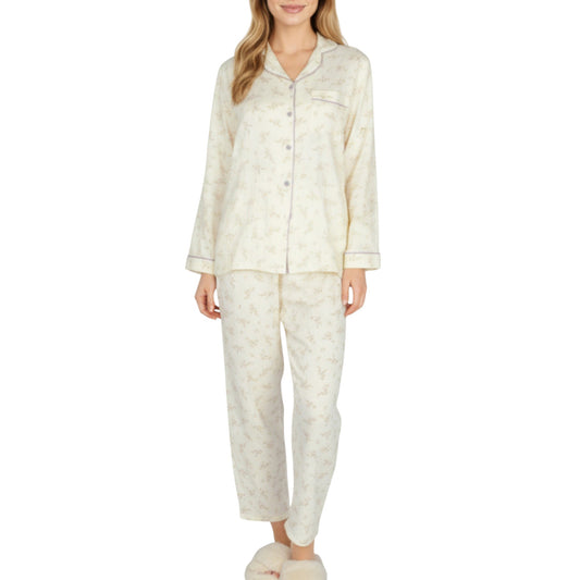 Anna-Kaci Lounge Women's 2-Piece Set Long Sleeve Button Front Top and Relaxed Fit Pants Pajama Set with Floral Print