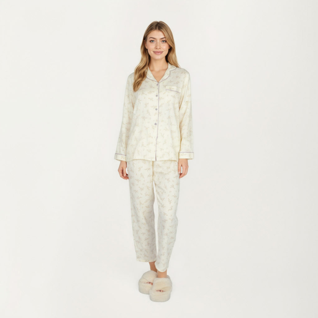Anna-Kaci Lounge Women's 2-Piece Set Long Sleeve Button Front Top and Relaxed Fit Pants Pajama Set with Floral Print