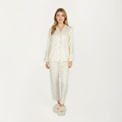 Anna-Kaci Lounge Women's 2-Piece Set Long Sleeve Button Front Top and Relaxed Fit Pants Pajama Set with Floral Print