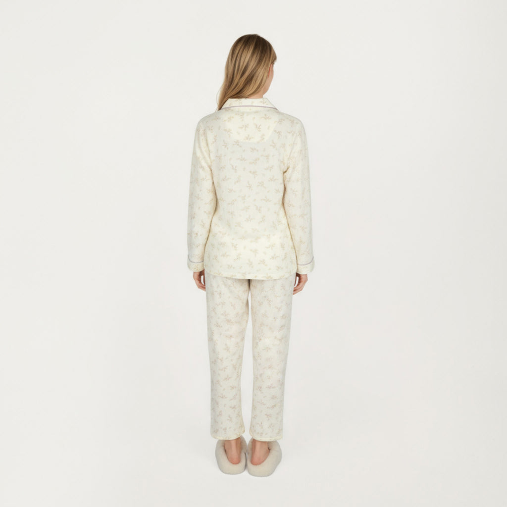 Anna-Kaci Lounge Women's 2-Piece Set Long Sleeve Button Front Top and Relaxed Fit Pants Pajama Set with Floral Print