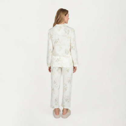 Anna-Kaci Lounge Women's 2-Piece Set Long Sleeve Button Front Top and Relaxed Fit Pants Pajama Set with Botanical Print