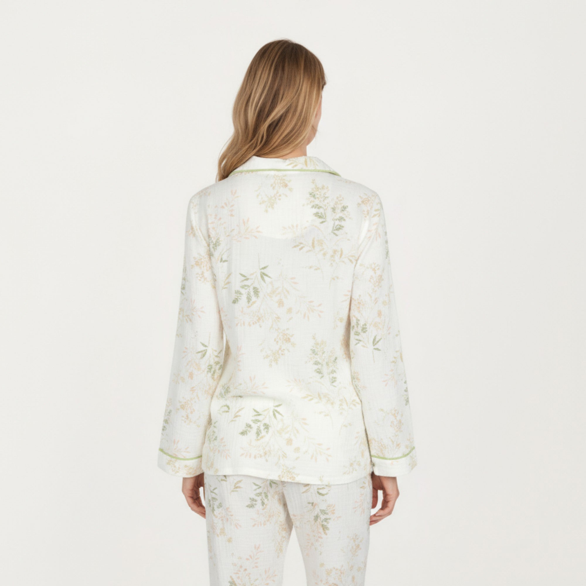 Anna-Kaci Lounge Women's 2-Piece Set Long Sleeve Button Front Top and Relaxed Fit Pants Pajama Set with Botanical Print