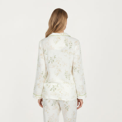 Anna-Kaci Lounge Women's 2-Piece Set Long Sleeve Button Front Top and Relaxed Fit Pants Pajama Set with Botanical Print