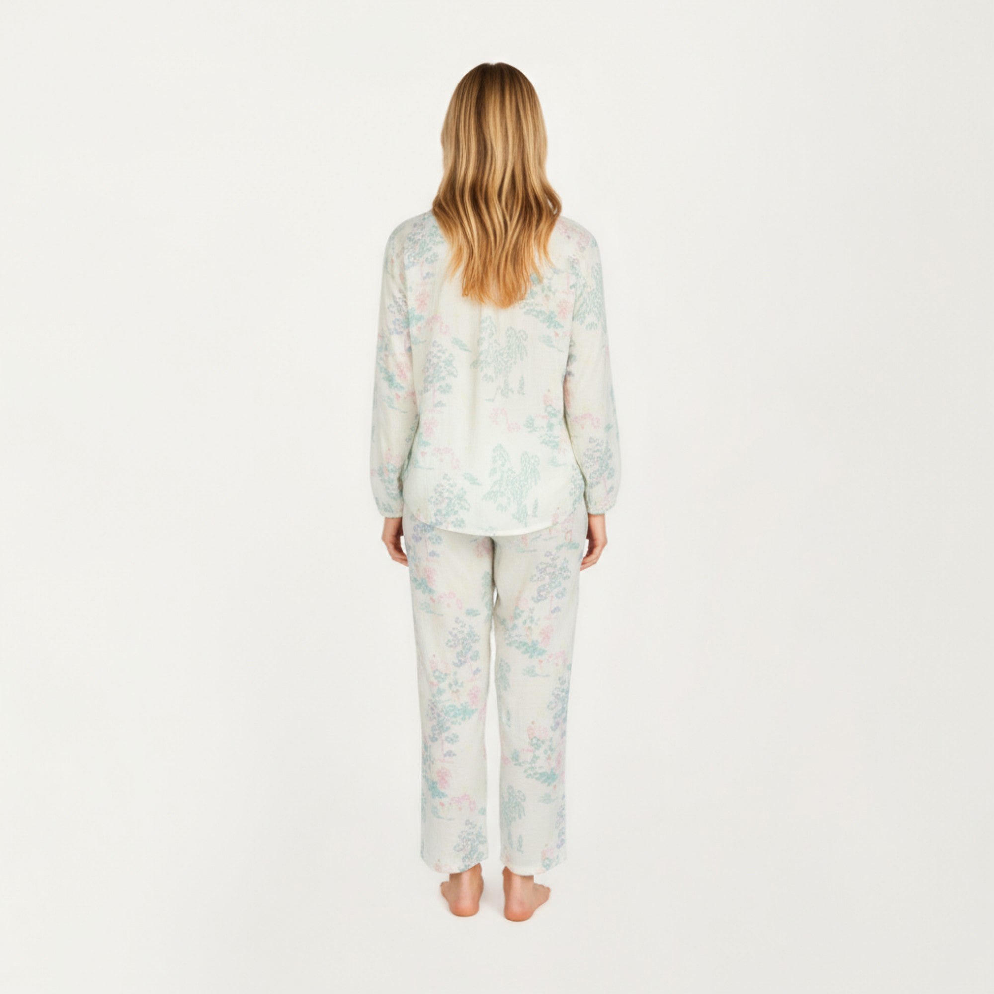 Anna-Kaci Lounge Women's 2-Piece Set Long Sleeve Button Front Top and Relaxed Fit Pants Pajama Set with Pastel Print