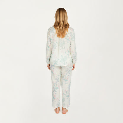 Anna-Kaci Lounge Women's 2-Piece Set Long Sleeve Button Front Top and Relaxed Fit Pants Pajama Set with Pastel Print