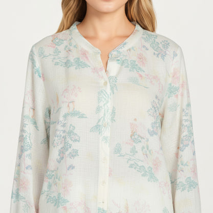 Anna-Kaci Lounge Women's 2-Piece Set Long Sleeve Button Front Top and Relaxed Fit Pants Pajama Set with Pastel Print