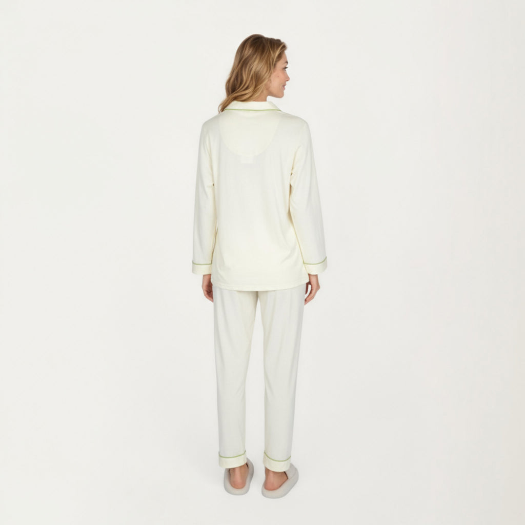 Anna-Kaci Lounge Women's 2-Piece Set Long Sleeve Button Front Top and Matching Relaxed Fit Pants Pajama Set with Contrast Piping