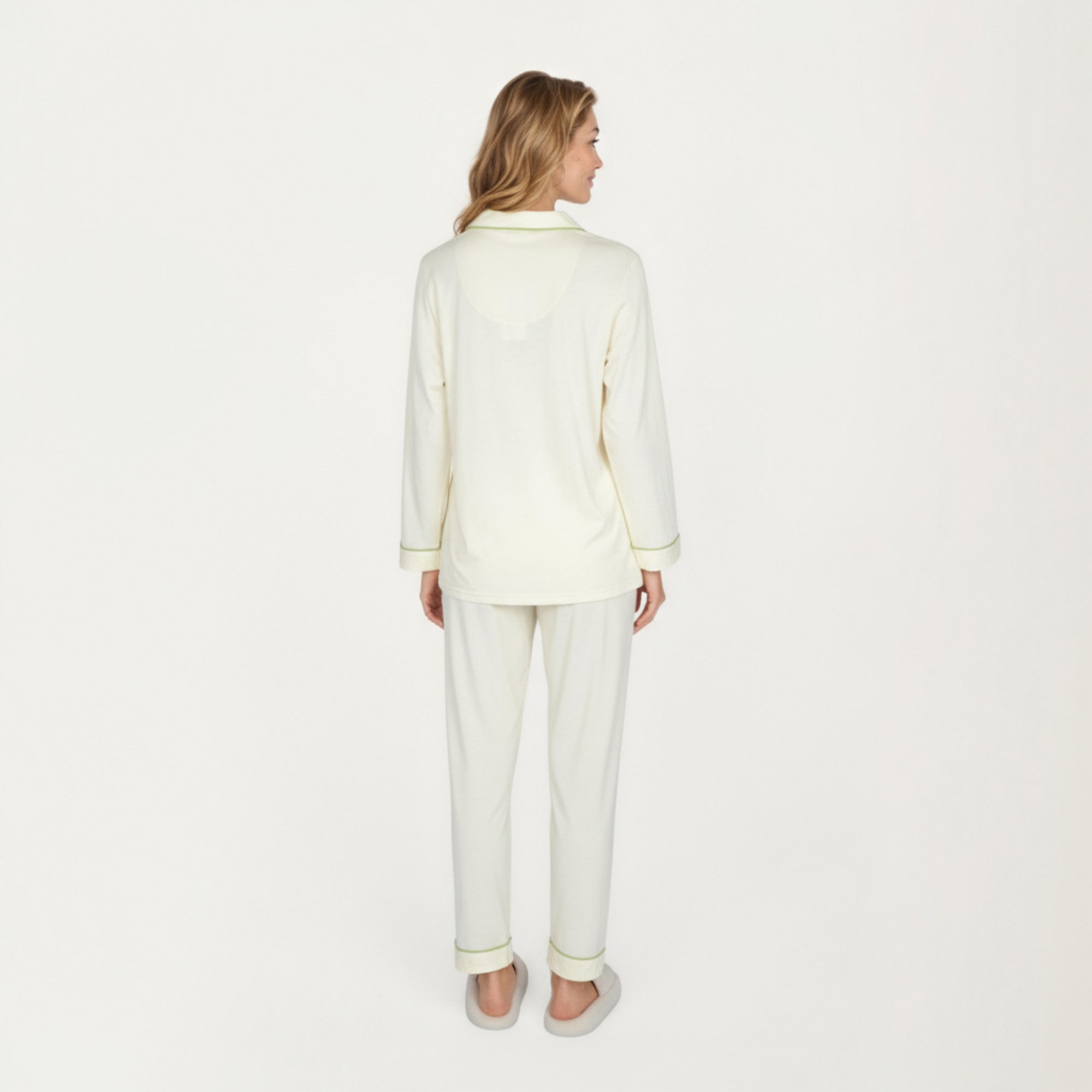 Anna-Kaci Lounge Women's 2-Piece Set Long Sleeve Button Front Top and Matching Relaxed Fit Pants Pajama Set with Contrast Piping