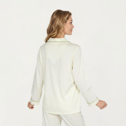 Anna-Kaci Lounge Women's 2-Piece Set Long Sleeve Button Front Top and Matching Relaxed Fit Pants Pajama Set with Contrast Piping