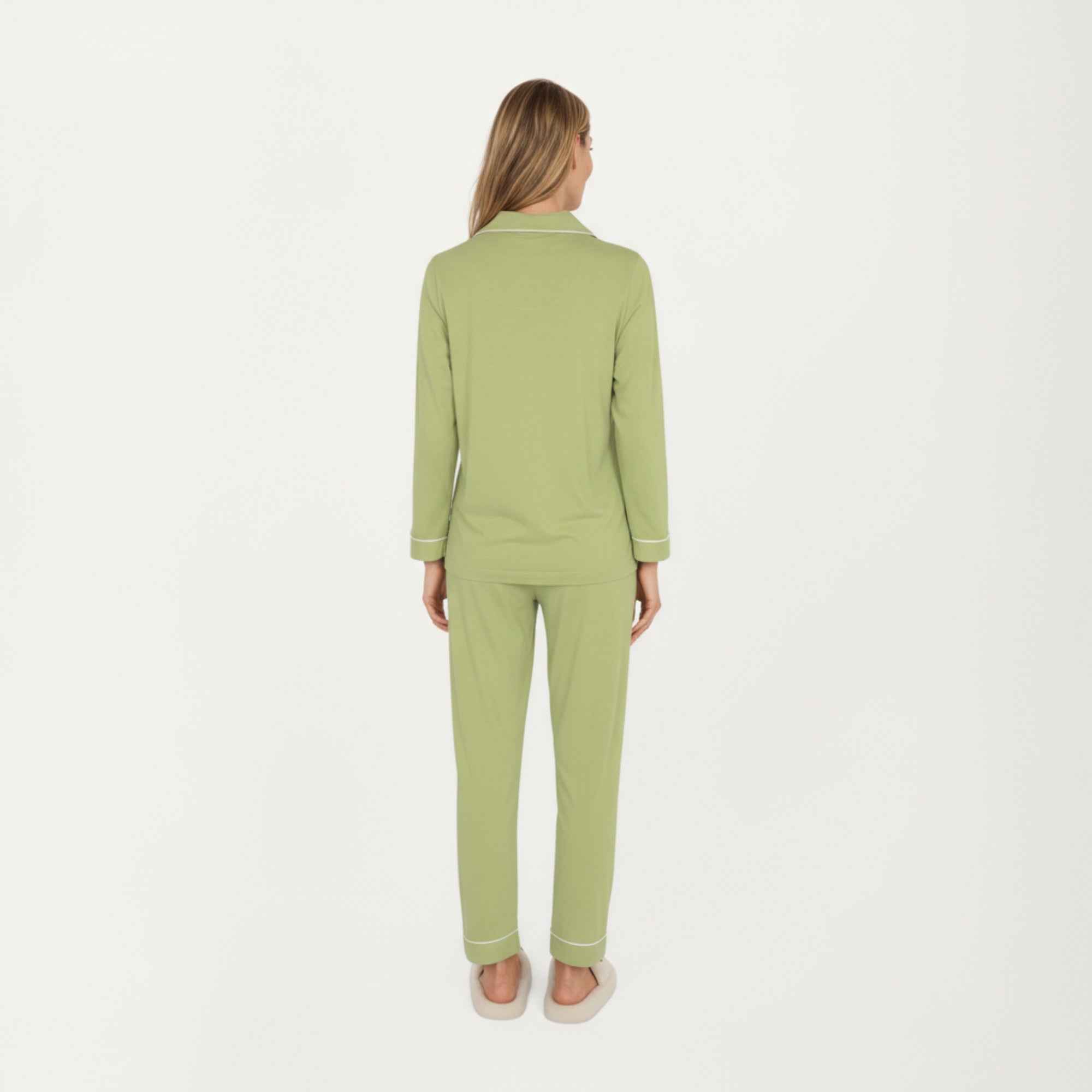 Anna-Kaci Lounge Women's 2-Piece Set Long Sleeve Button Front Top and Matching Relaxed Fit Pants Pajama Set with Contrast Piping