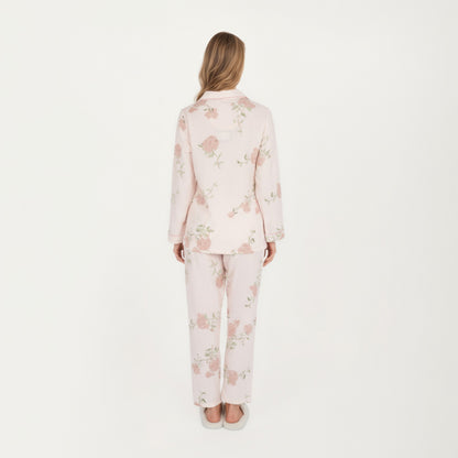 Anna-Kaci Lounge Women's 2-Piece Set Long Sleeve Button Front Pajama Top with Matching Relaxed Fit Pants Floral Print Sleepwear