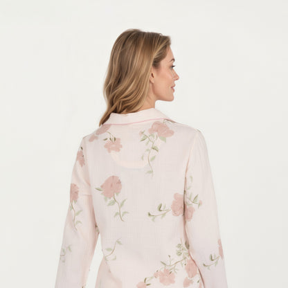 Anna-Kaci Lounge Women's 2-Piece Set Long Sleeve Button Front Pajama Top with Matching Relaxed Fit Pants Floral Print Sleepwear
