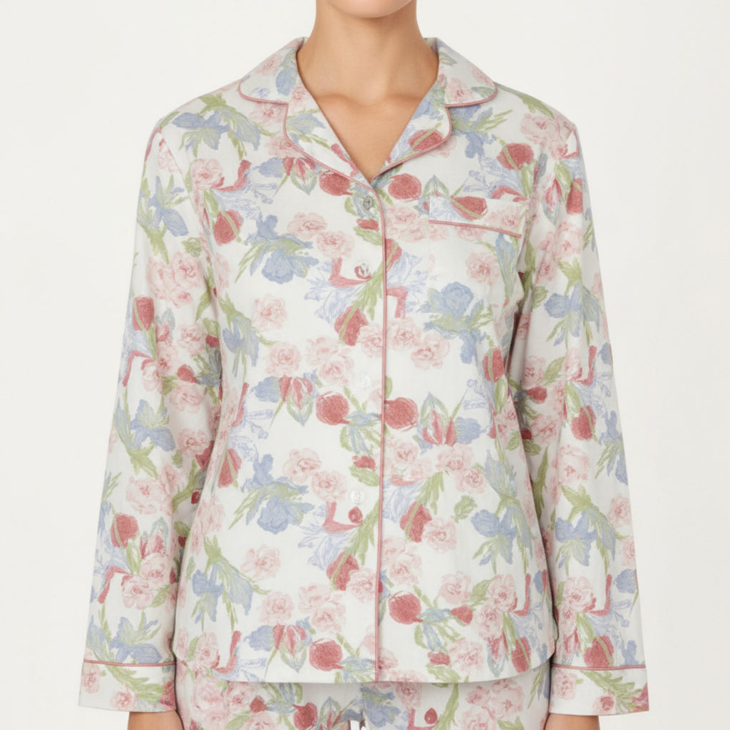 Anna-Kaci Lounge Women's 2-Piece Set Floral Print Button-Up Long Sleeve Pajama Top and Matching Pants