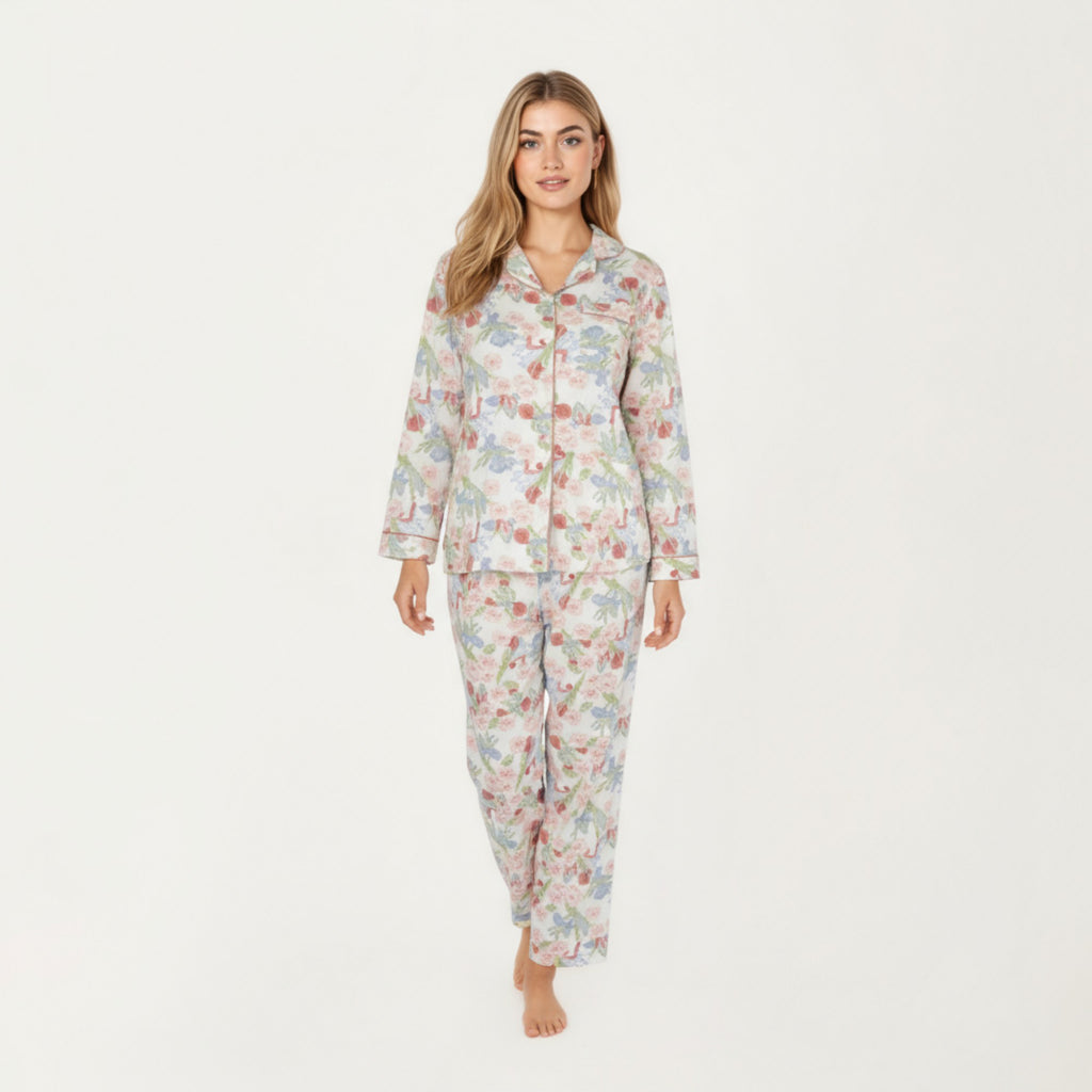 Anna-Kaci Lounge Women's 2-Piece Set Floral Print Button-Up Long Sleeve Pajama Top and Matching Pants