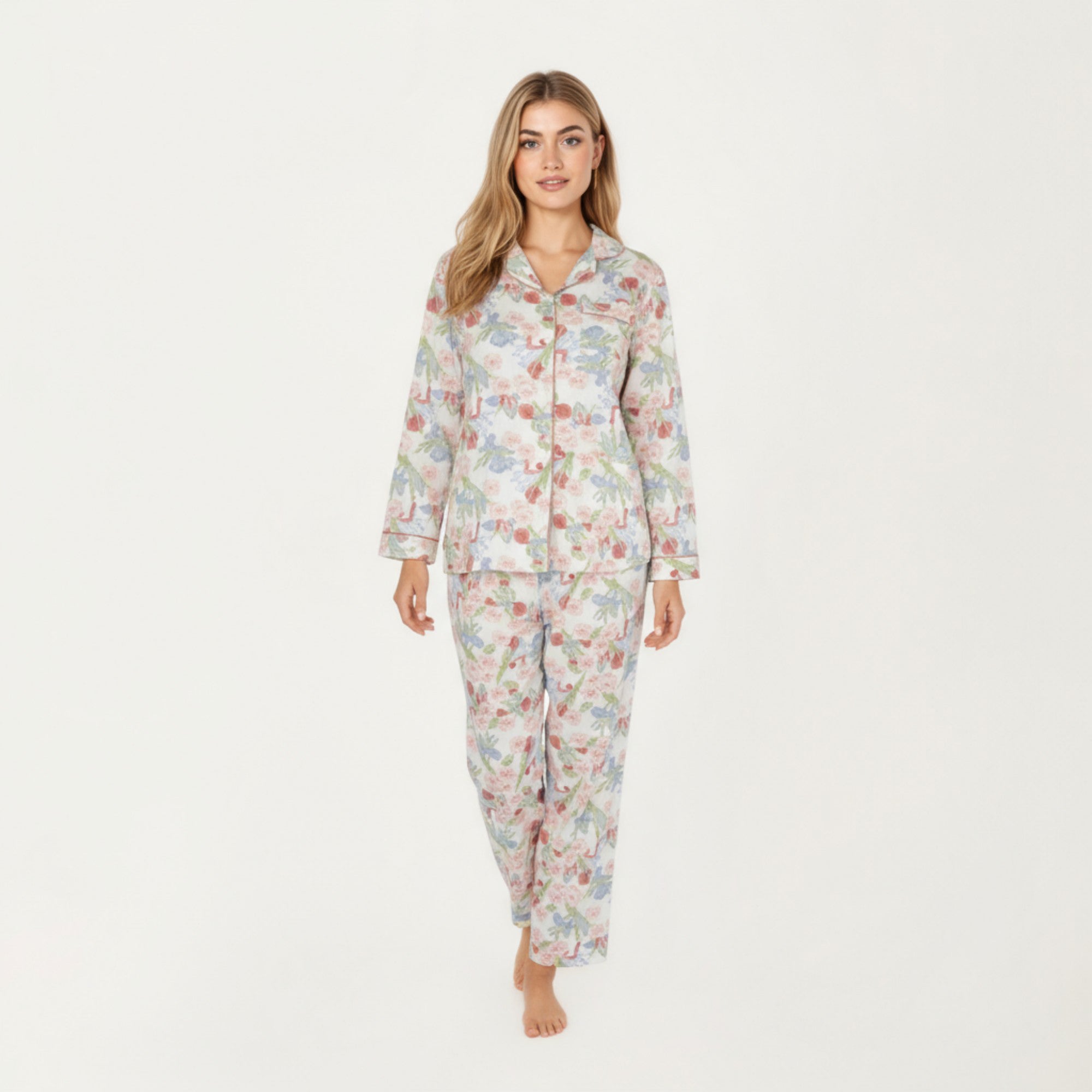 Anna-Kaci Lounge Women's 2-Piece Set Floral Print Button-Up Long Sleeve Pajama Top and Matching Pants