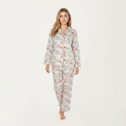 Anna-Kaci Lounge Women's 2-Piece Set Floral Print Button-Up Long Sleeve Pajama Top and Matching Pants