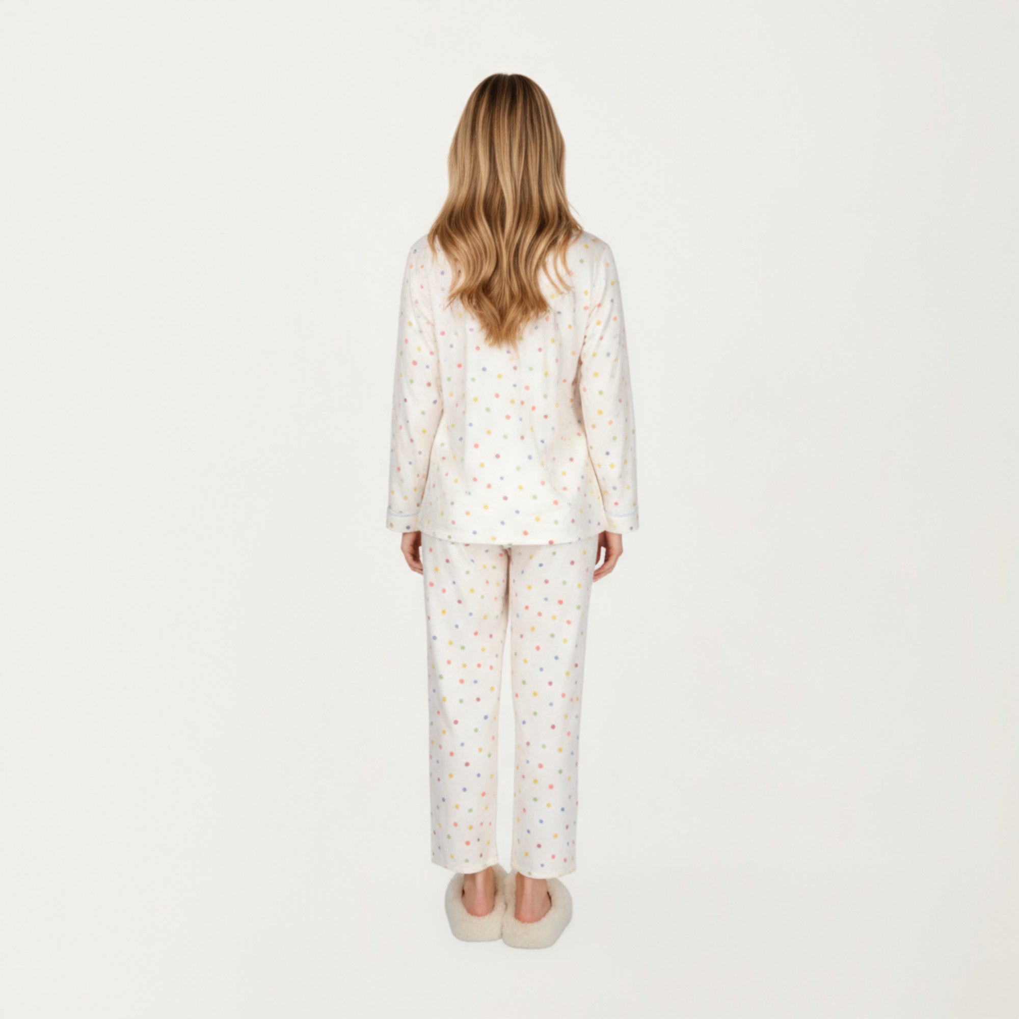 Anna-Kaci Lounge Women's 2-Piece Set Polka Dot Print Button-Up Long Sleeve Pajama Top and Matching Pants