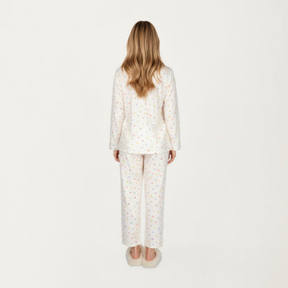 Anna-Kaci Lounge Women's 2-Piece Set Polka Dot Print Button-Up Long Sleeve Pajama Top and Matching Pants