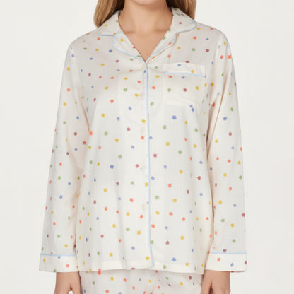 Anna-Kaci Lounge Women's 2-Piece Set Polka Dot Print Button-Up Long Sleeve Pajama Top and Matching Pants