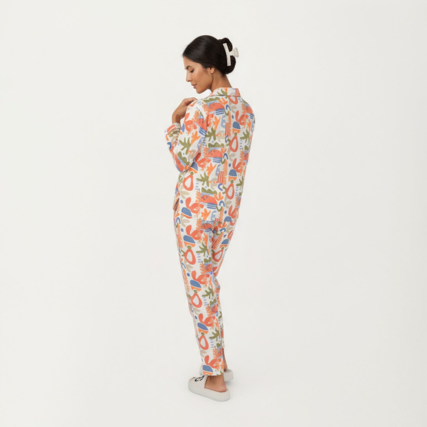 Anna-Kaci Lounge Women's 2-Piece Set Abstract Print Button-Up V-Neck Pajama Top and Matching Pants