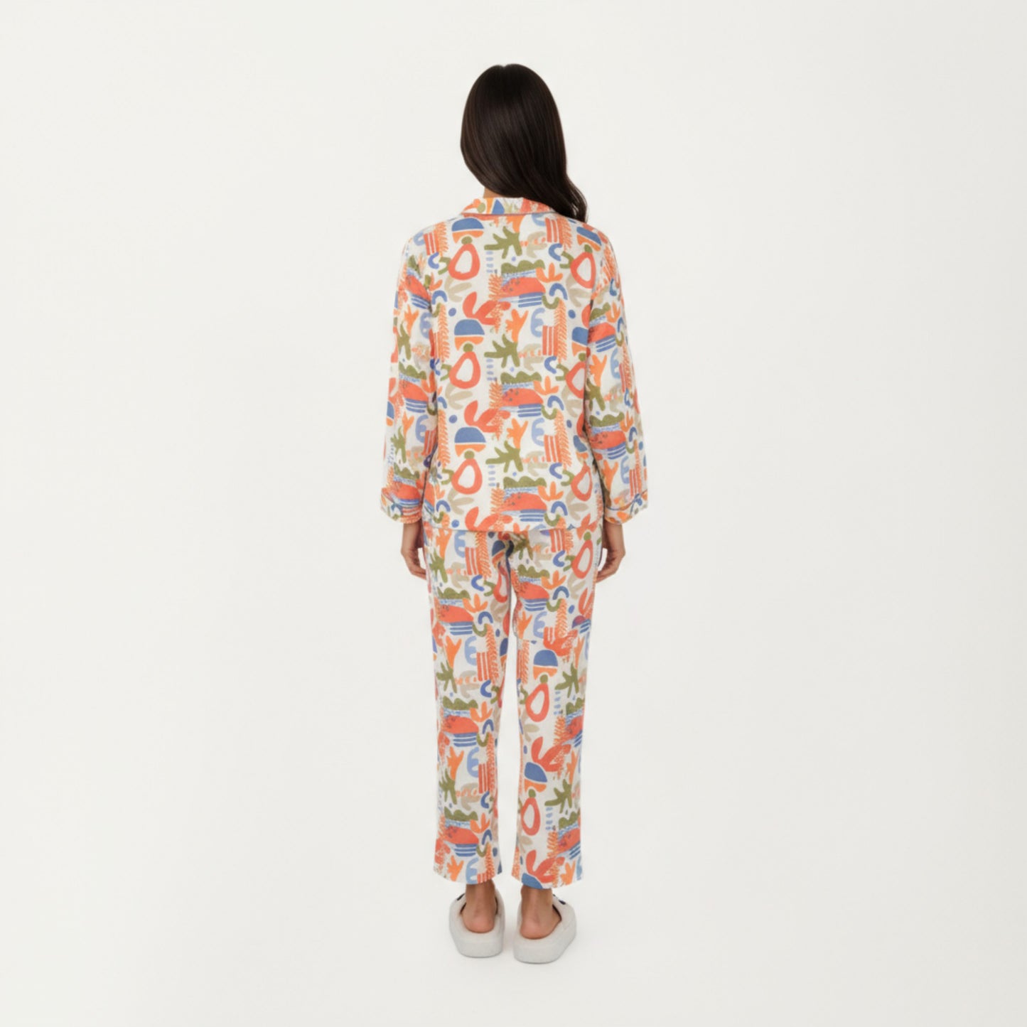 Anna-Kaci Lounge Women's 2-Piece Set Abstract Print Button-Up V-Neck Pajama Top and Matching Pants