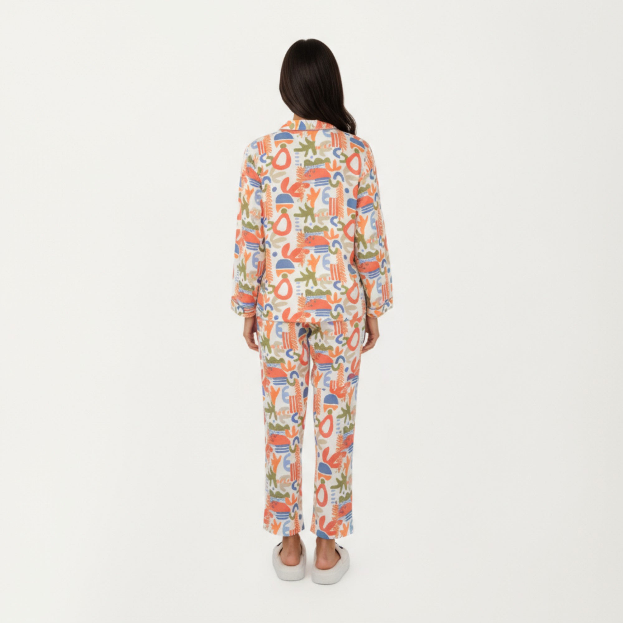 Anna-Kaci Lounge Women's 2-Piece Set Abstract Print Button-Up V-Neck Pajama Top and Matching Pants