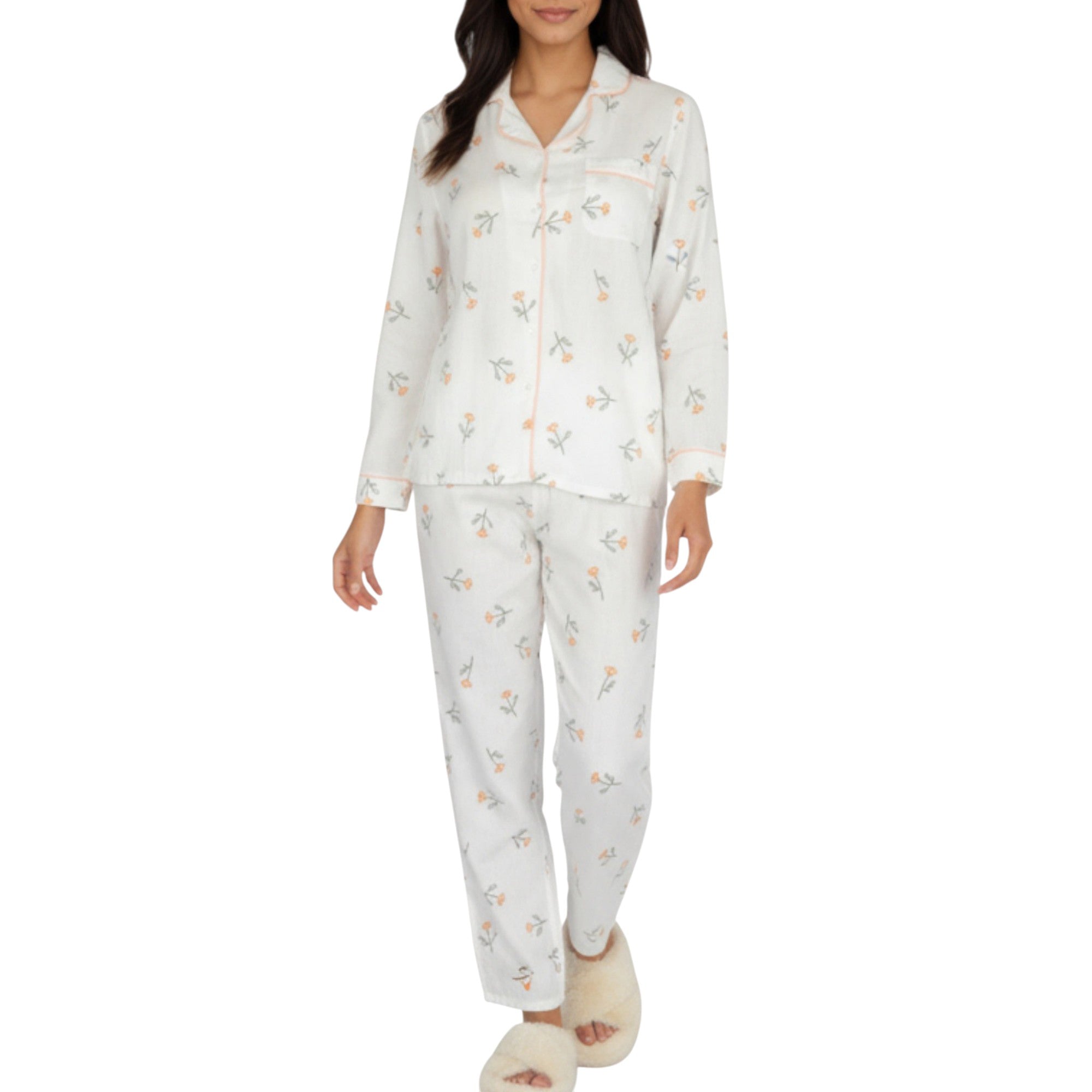 Anna-Kaci Lounge Women's 2-Piece Set Long Sleeve Sleep Shirt with Floral Pattern and Coordinating Lounge Pants