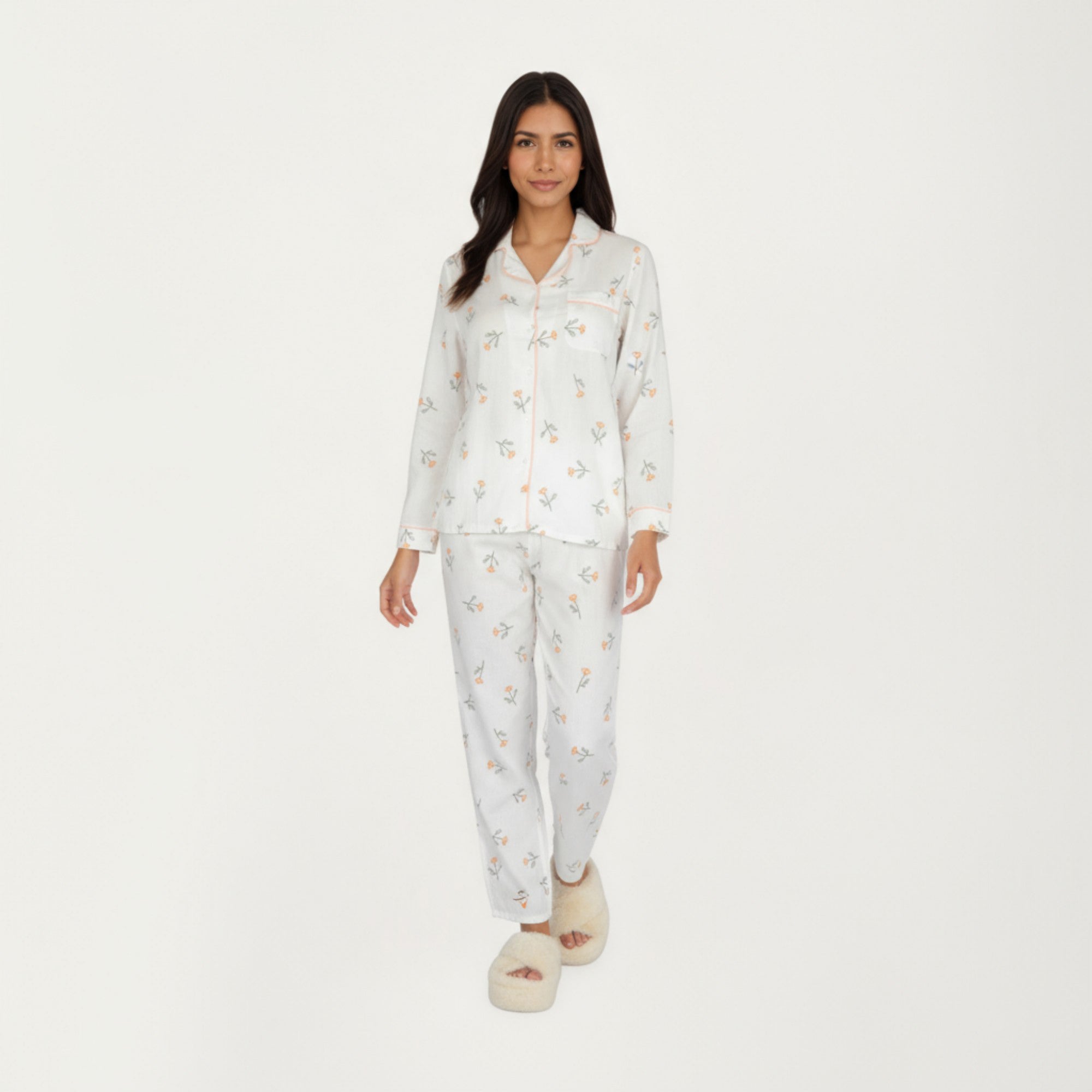 Anna-Kaci Lounge Women's 2-Piece Set Long Sleeve Sleep Shirt with Floral Pattern and Coordinating Lounge Pants
