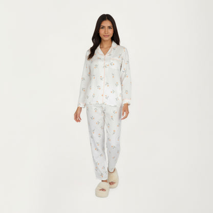 Anna-Kaci Lounge Women's 2-Piece Set Long Sleeve Sleep Shirt with Floral Pattern and Coordinating Lounge Pants