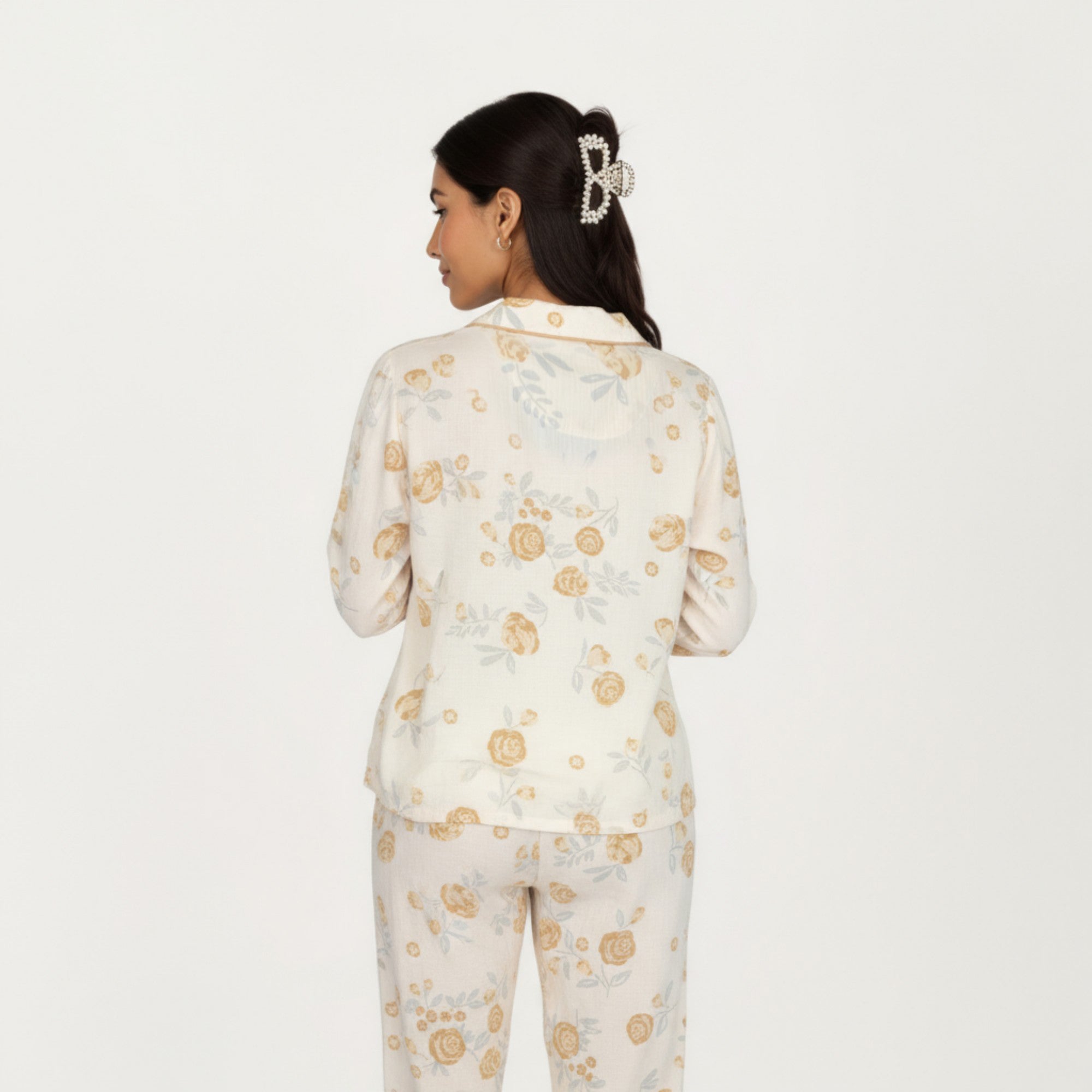 Anna-Kaci Lounge Women's 2-Piece Set Button-Up Floral Print Long Sleeve Sleep Shirt with Matching Relaxed Fit Pants