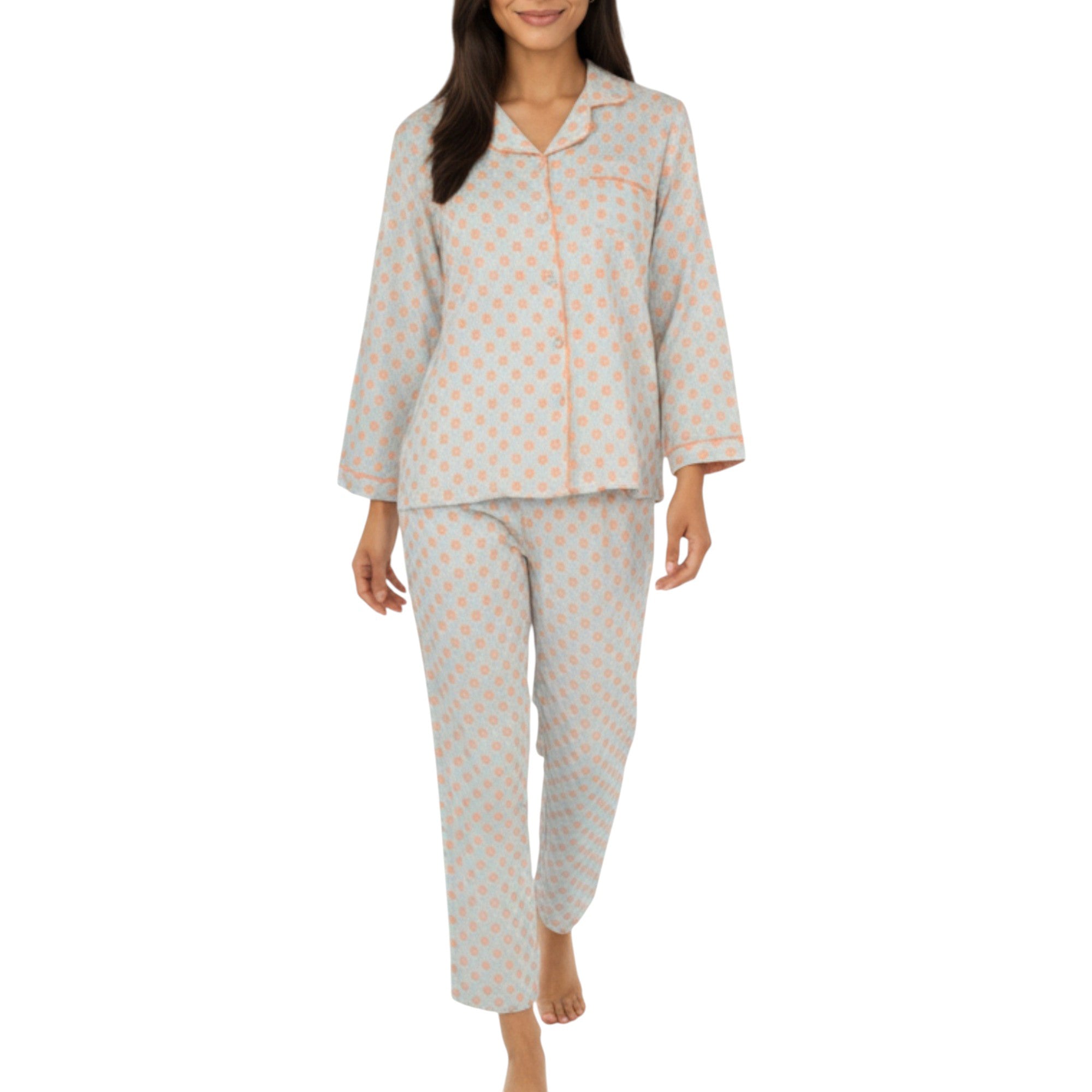 Anna-Kaci Lounge Women's 2-Piece Set Long Sleeve Button-Up Pajama Top with Matching Relaxed Fit Printed Pants