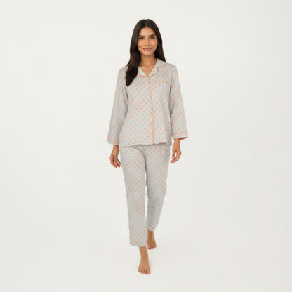 Anna-Kaci Lounge Women's 2-Piece Set Long Sleeve Button-Up Pajama Top with Matching Relaxed Fit Printed Pants