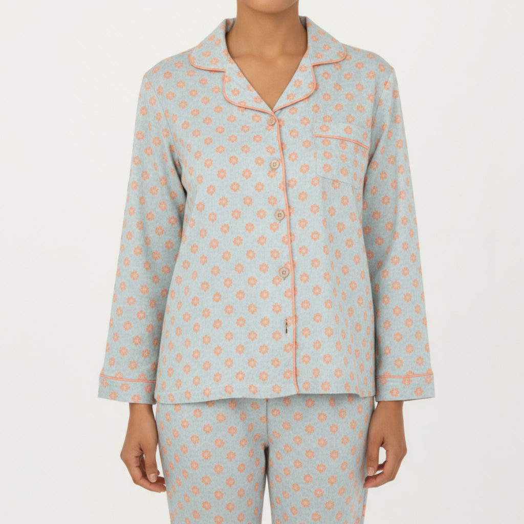 Anna-Kaci Lounge Women's 2-Piece Set Long Sleeve Button-Up Pajama Top with Matching Relaxed Fit Printed Pants