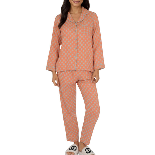 Anna-Kaci Lounge Women's 2-Piece Set Long Sleeve Button-Up Pajama Top with Matching Relaxed Fit Printed Pants