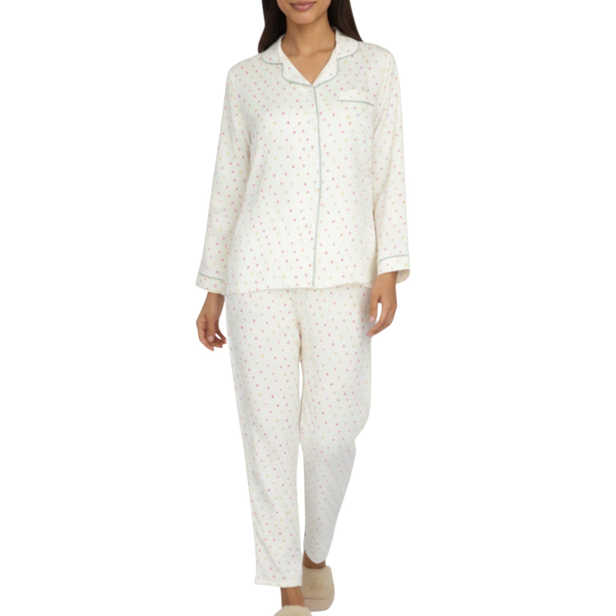Anna-Kaci Lounge Women's 2-Piece Set Long Sleeve Button Front Pajama Top with Contrast Piping and Relaxed Fit Pants