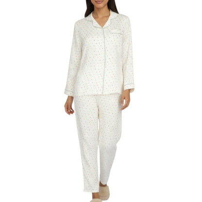 Anna-Kaci Lounge Women's 2-Piece Set Long Sleeve Button Front Pajama Top with Contrast Piping and Relaxed Fit Pants