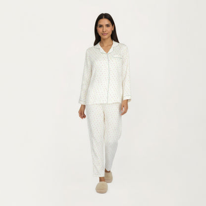 Anna-Kaci Lounge Women's 2-Piece Set Long Sleeve Button Front Pajama Top with Contrast Piping and Relaxed Fit Pants