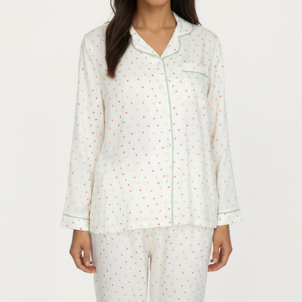 Anna-Kaci Lounge Women's 2-Piece Set Long Sleeve Button Front Pajama Top with Contrast Piping and Relaxed Fit Pants