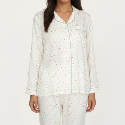 Anna-Kaci Lounge Women's 2-Piece Set Long Sleeve Button Front Pajama Top with Contrast Piping and Relaxed Fit Pants