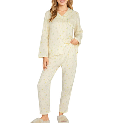Anna-Kaci Lounge Women's 2-Piece Set Button Front Pajama Top with Ruffled Collar and Relaxed Fit Pants