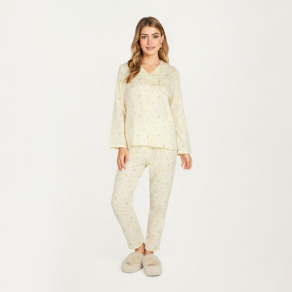 Anna-Kaci Lounge Women's 2-Piece Set Button Front Pajama Top with Ruffled Collar and Relaxed Fit Pants
