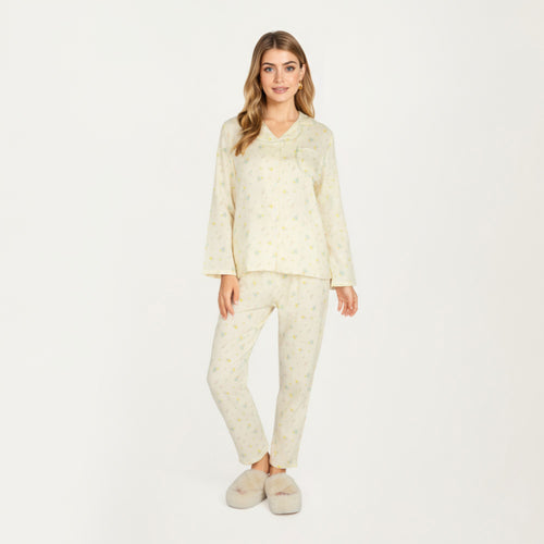 Anna-Kaci Lounge Women's 2-Piece Set Button Front Pajama Top with Ruffled Collar and Relaxed Fit Pants