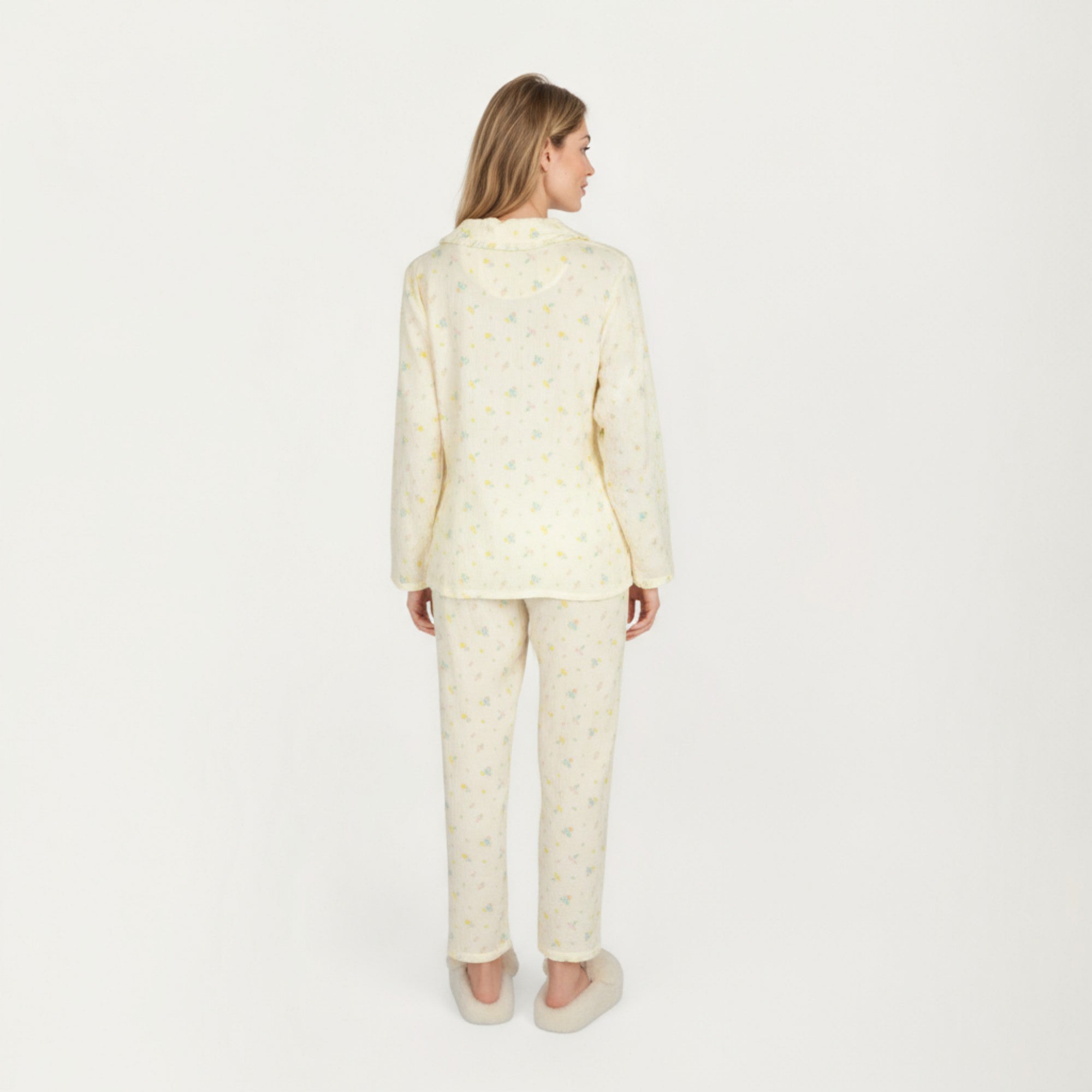 Anna-Kaci Lounge Women's 2-Piece Set Button Front Pajama Top with Ruffled Collar and Relaxed Fit Pants