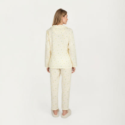 Anna-Kaci Lounge Women's 2-Piece Set Button Front Pajama Top with Ruffled Collar and Relaxed Fit Pants