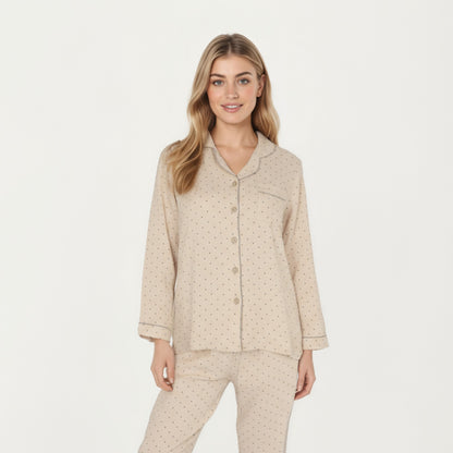 Anna-Kaci Lounge Women's 2-Piece Set Button Front Pajama Top with Contrast Piping and Relaxed Fit Pants