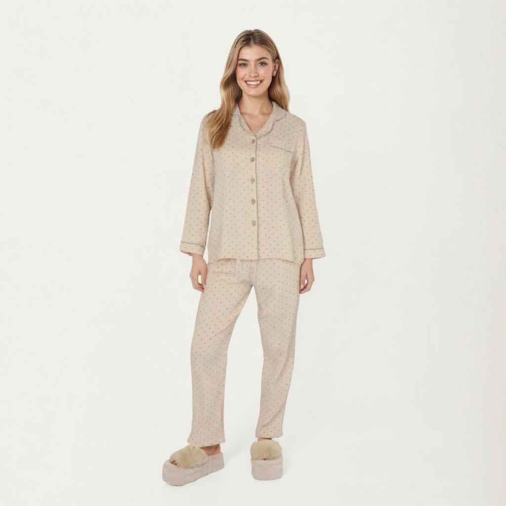 Anna-Kaci Lounge Women's 2-Piece Set Button Front Pajama Top with Contrast Piping and Relaxed Fit Pants