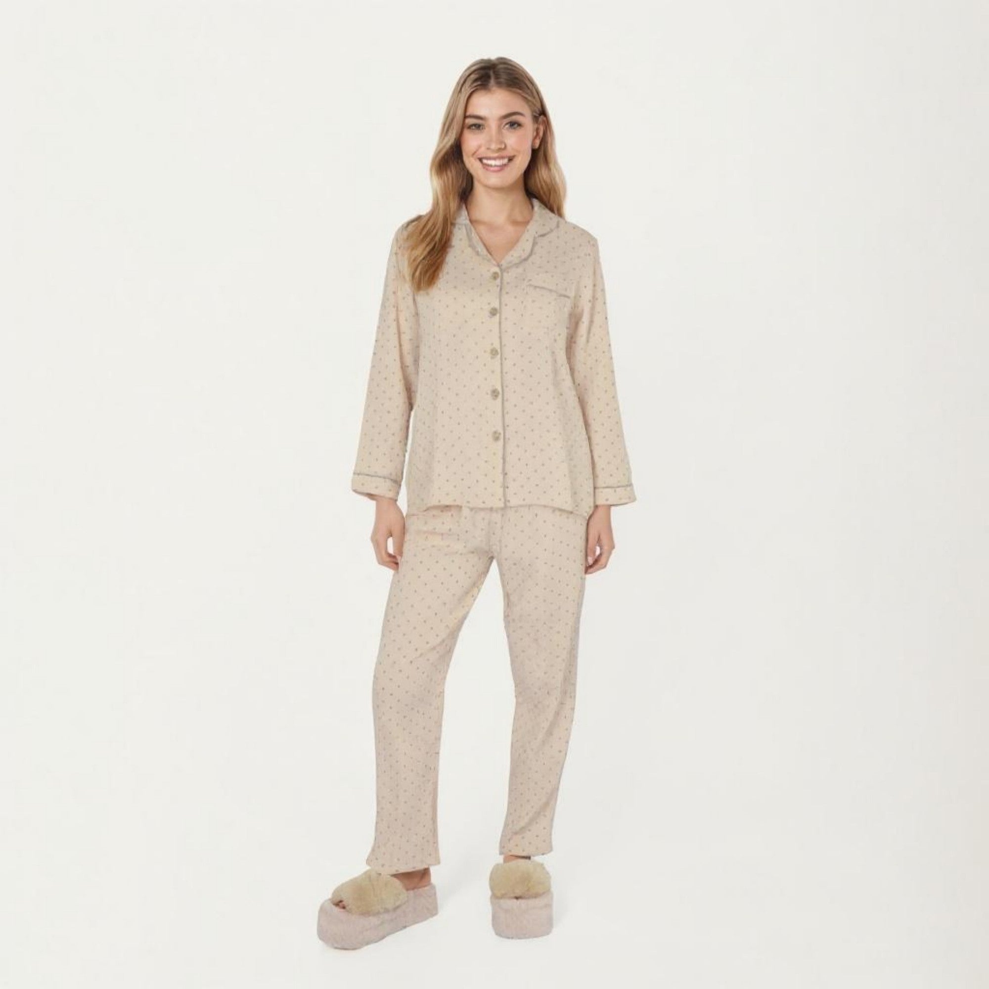 Anna-Kaci Lounge Women's 2-Piece Set Button Front Pajama Top with Contrast Piping and Relaxed Fit Pants