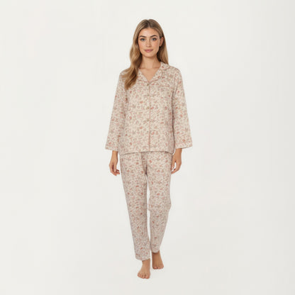 Anna-Kaci Lounge Women's 2-Piece Set Button Front Floral Print Pajama Top with Notched Collar and Relaxed Pants