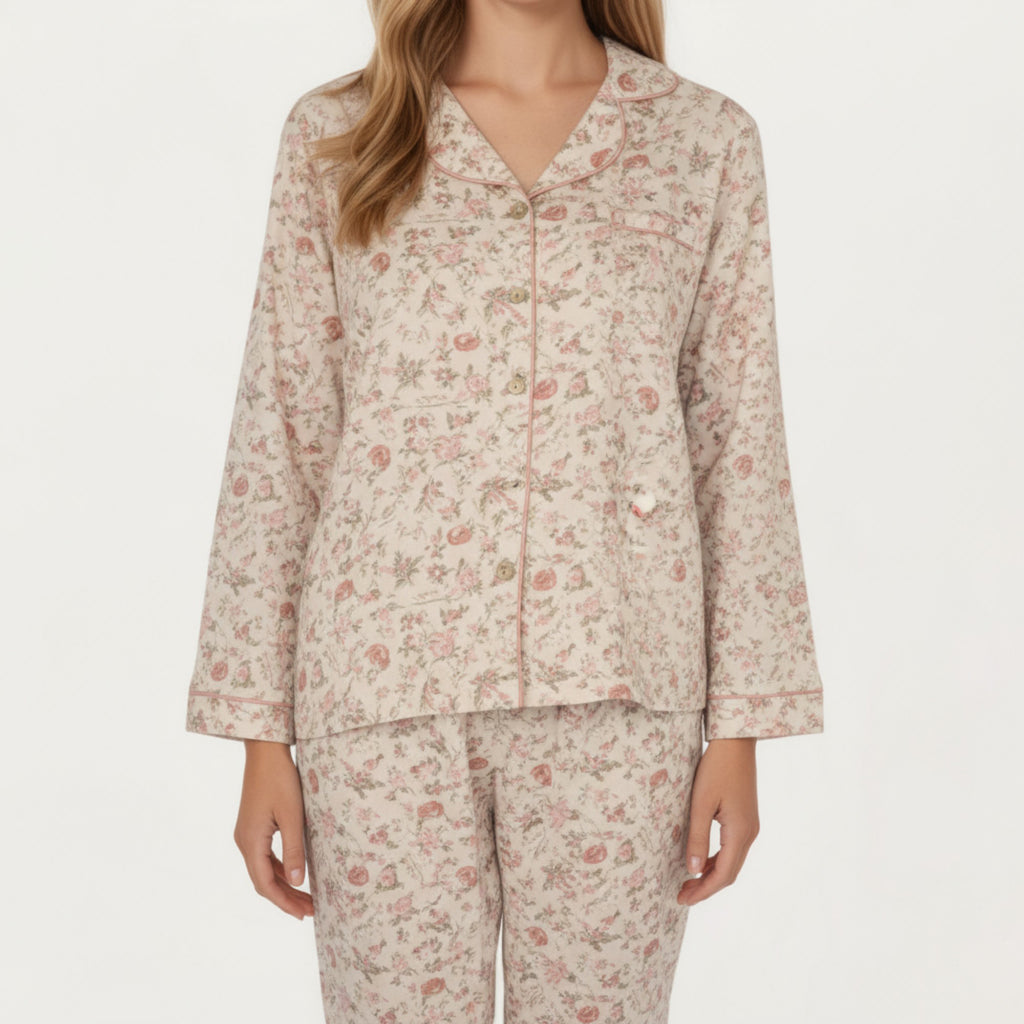 Anna-Kaci Lounge Women's 2-Piece Set Button Front Floral Print Pajama Top with Notched Collar and Relaxed Pants